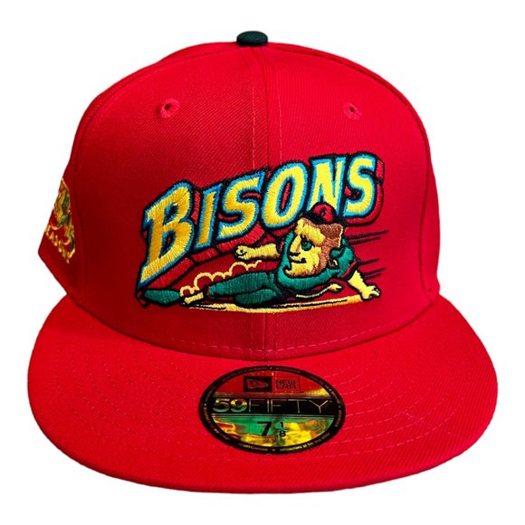 New Era Buffalo Bisons Sliding Buster 59FIFTY Fitted Hat Cap MiLB Red - Picture 3 of 7